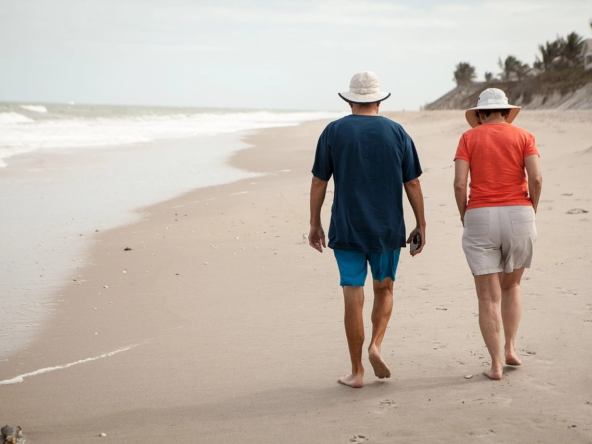 Panama retirement visa seniors walking on beach