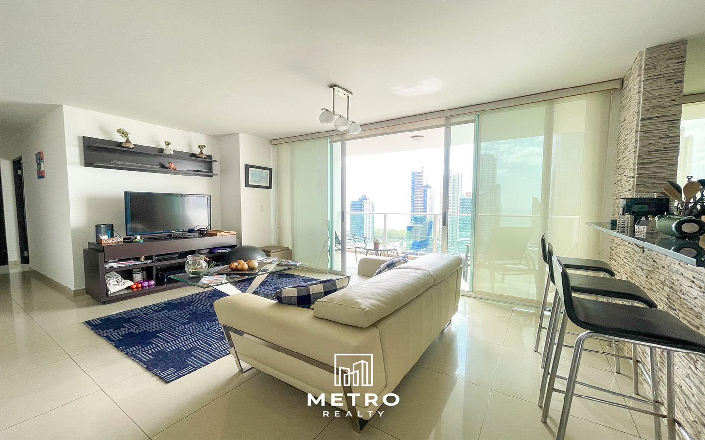 Panama City Condo Rentals Beautiful Apartment in PH Sevilla Living room and balcony view